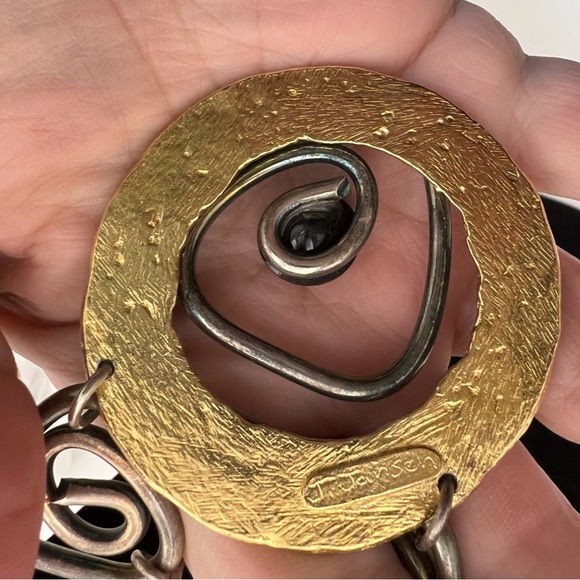 J. JANSEN Handcrafted Modern Brutalist Necklace Gold-Silver Tone Rhinestone - Picture 7 of 7